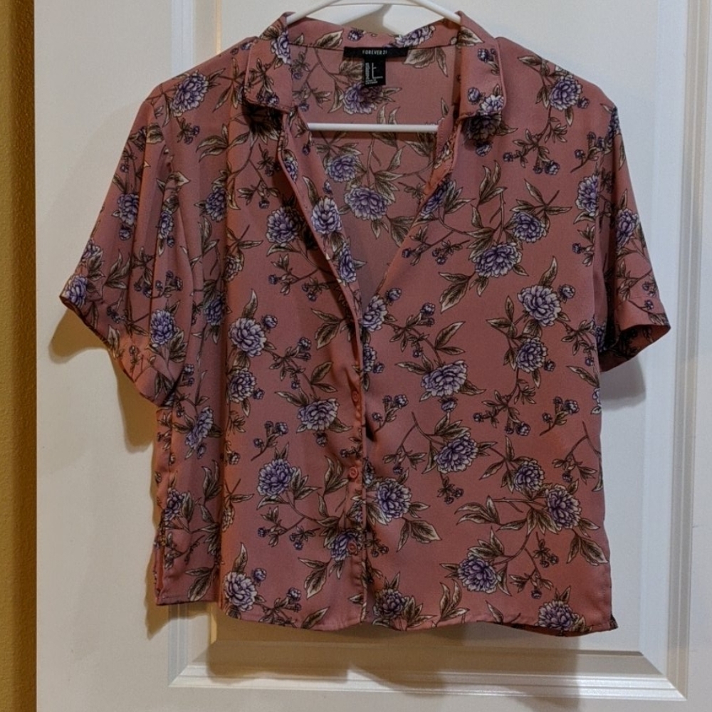 Cropped Pink and Floral button up